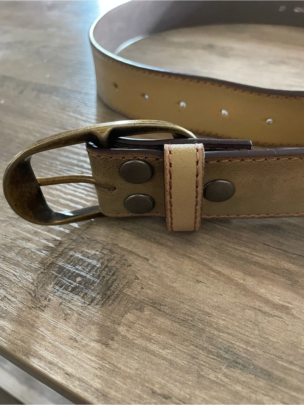 Vintage genuine classic Italian leather olive belt rectangular brass buckle Lg